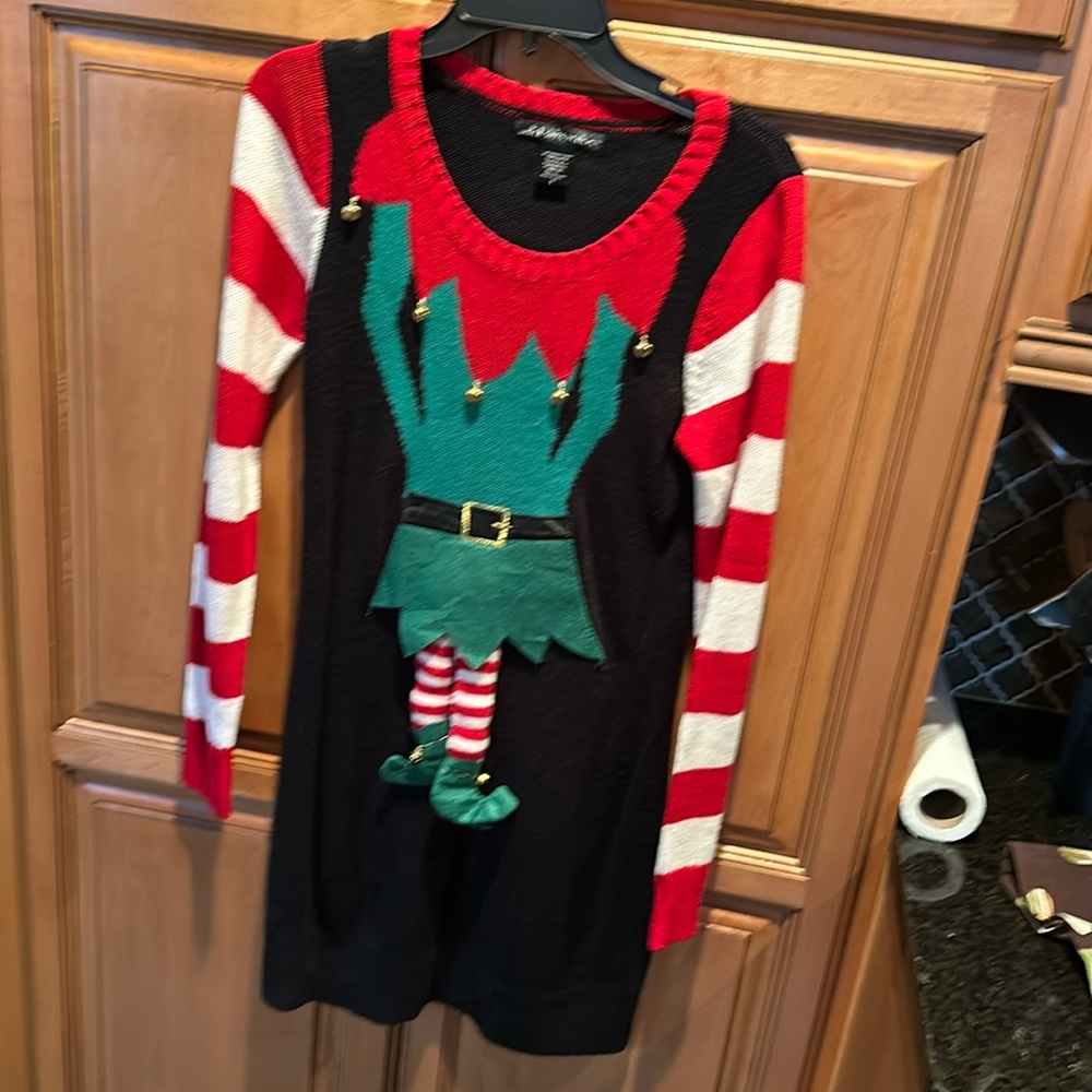 Christmas Christmas Elf Sweater Dress with Bells size small.   Worn once